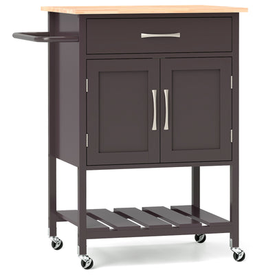 Rolling Kitchen Island Cart with Drawer and Towel Rack-Brown