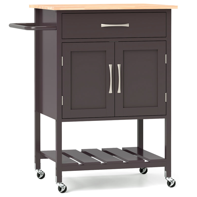 Rolling Kitchen Island Cart with Drawer and Towel Rack-Brown