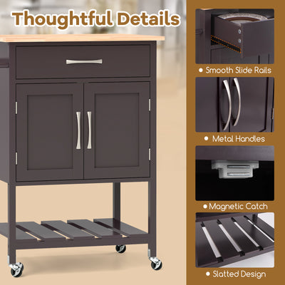 Rolling Kitchen Island Cart with Drawer and Towel Rack-Brown