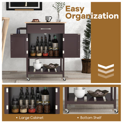 Rolling Kitchen Island Cart with Drawer and Towel Rack-Brown