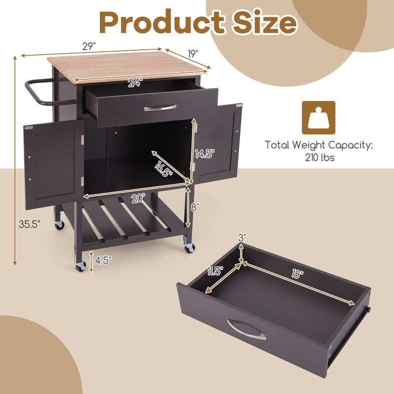 Rolling Kitchen Island Cart with Drawer and Towel Rack-Brown