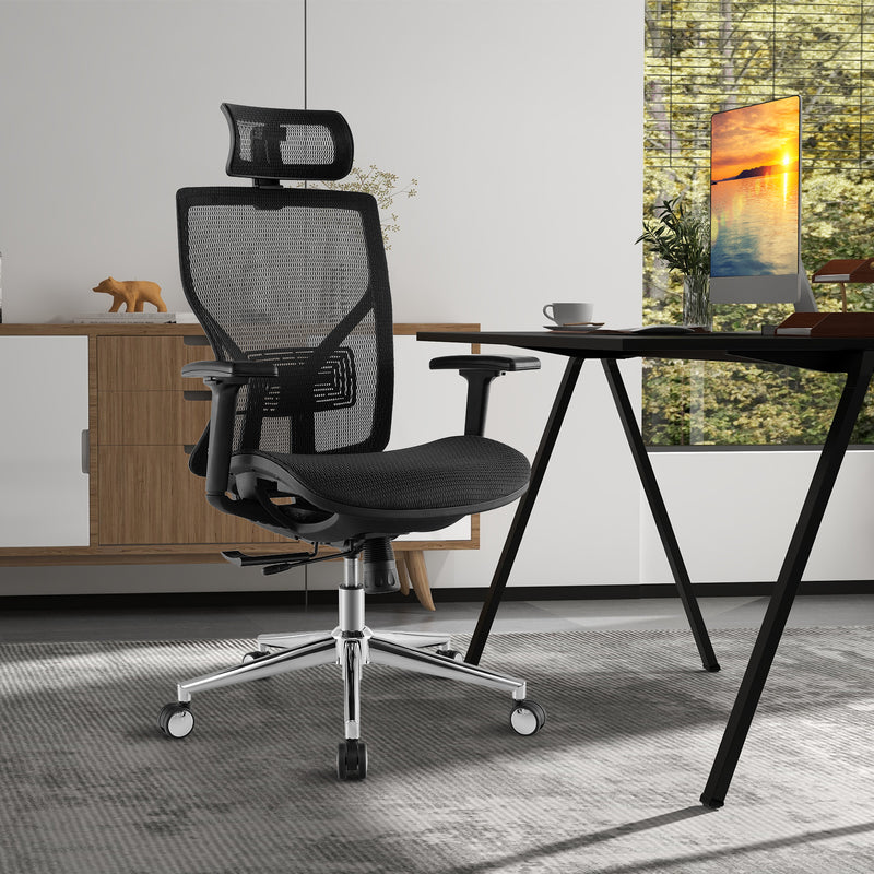 High-Back Mesh Executive Chair with Sliding Seat and Adjustable Lumbar Support