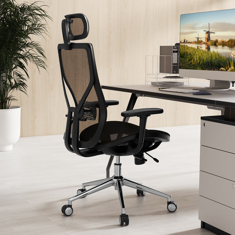 High-Back Mesh Executive Chair with Sliding Seat and Adjustable Lumbar Support