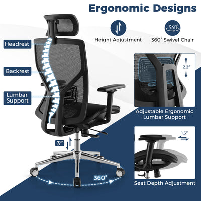 High-Back Mesh Executive Chair with Sliding Seat and Adjustable Lumbar Support