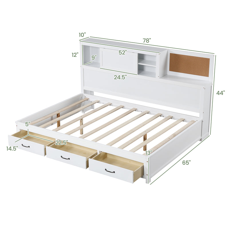 Twin/Full Size Wooden Daybed with 3 Drawers with Storage Shelves-Full Size