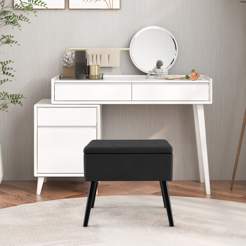 Velvet Storage Ottoman with Solid Wood Legs for Living Room Bedroom-Black