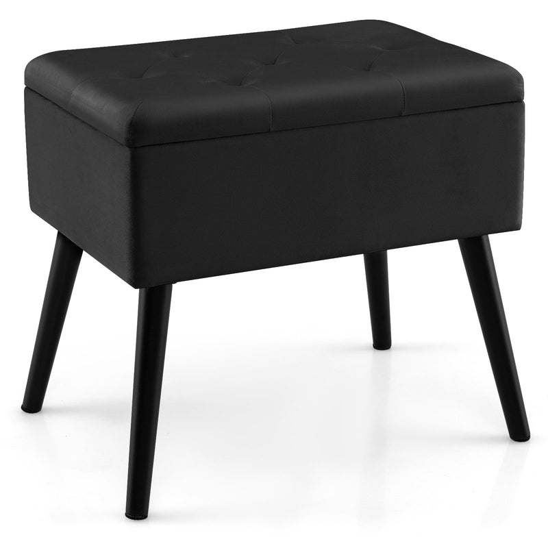 Velvet Storage Ottoman with Solid Wood Legs for Living Room Bedroom-Black