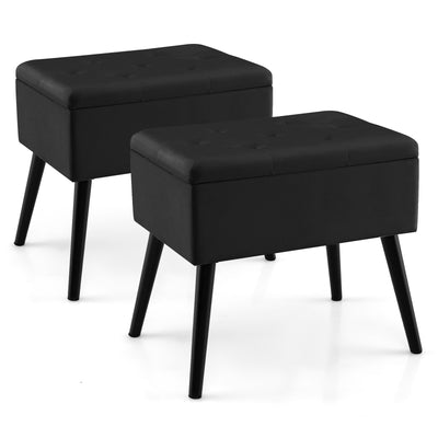 Velvet Storage Ottoman with Solid Wood Legs for Living Room Bedroom-Black