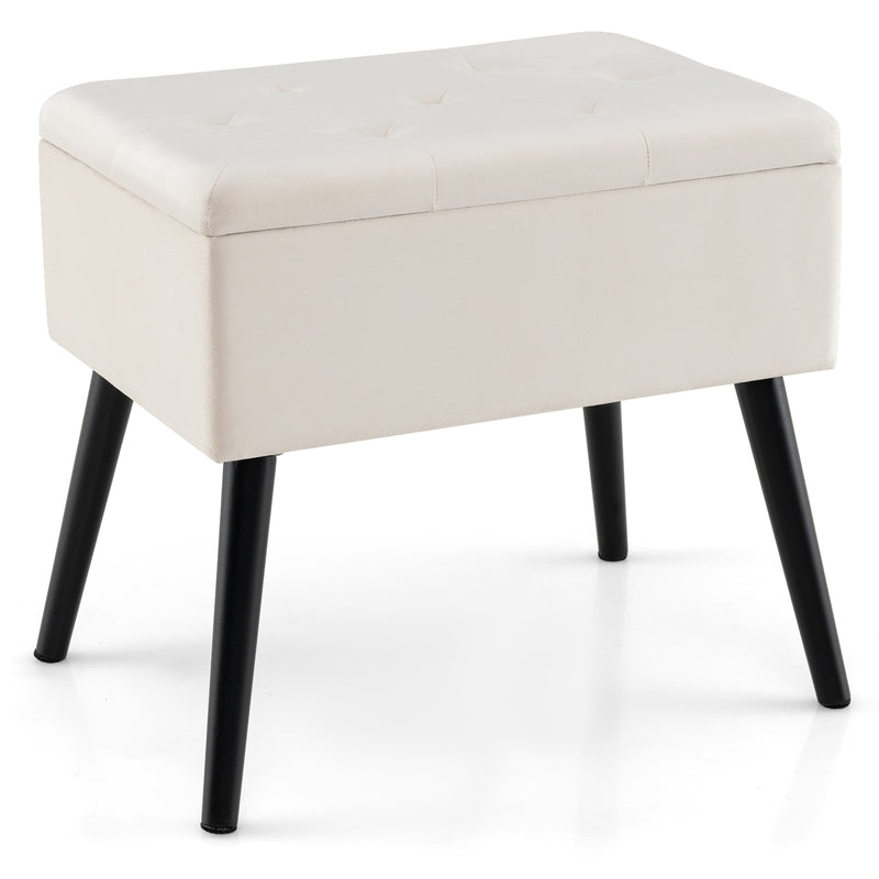 Velvet Storage Ottoman with Solid Wood Legs for Living Room Bedroom-Beige