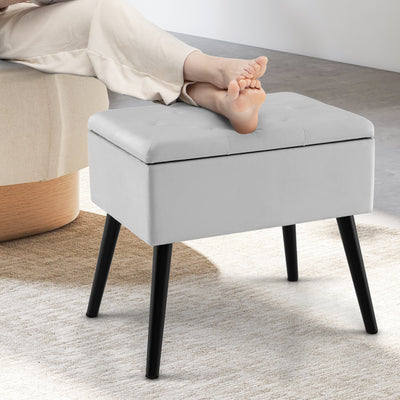 Velvet Storage Ottoman with Solid Wood Legs for Living Room Bedroom-Gray