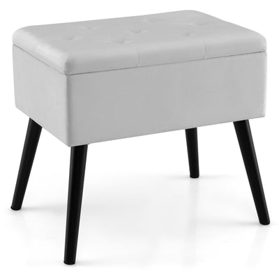 Velvet Storage Ottoman with Solid Wood Legs for Living Room Bedroom-Gray