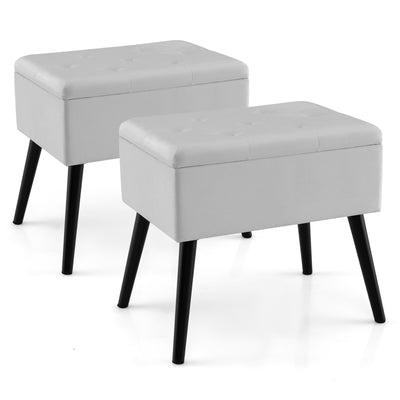 Velvet Storage Ottoman with Solid Wood Legs for Living Room Bedroom-Gray