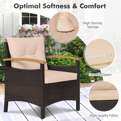 3 Pieces Patio Rattan Furniture Set with Removable Cushions-Beige