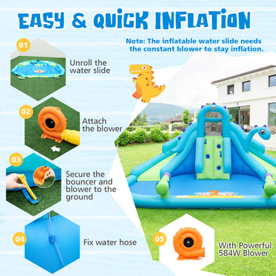 Inflatable Water Slide with Dual Slides and Large Splash Pool and Carry Bag (with 584W Blower)