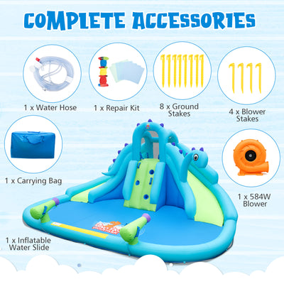 Inflatable Water Slide with Dual Slides and Large Splash Pool and Carry Bag (with 584W Blower)