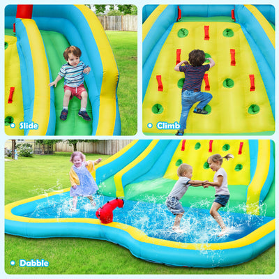 Inflatable Water Park Bounce House with Double Slide and Climbing Wall with 735W Blower