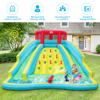 Inflatable Water Park Bounce House with Double Slide and Climbing Wall with 735W Blower