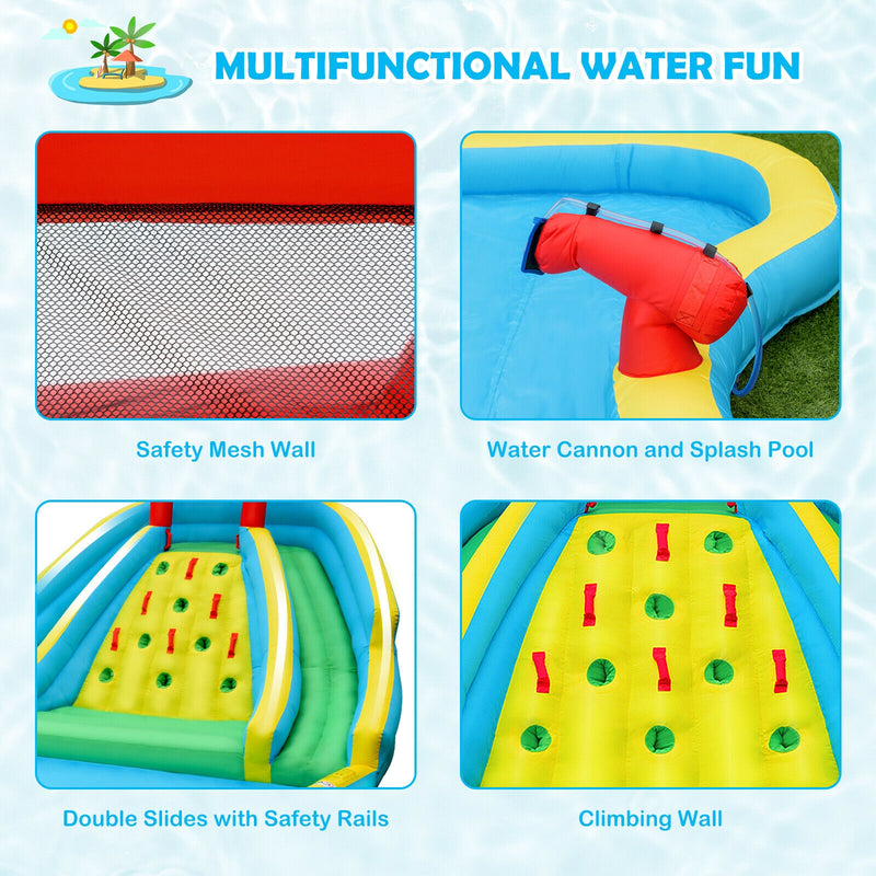 Inflatable Water Park Bounce House with Double Slide and Climbing Wall with 735W Blower