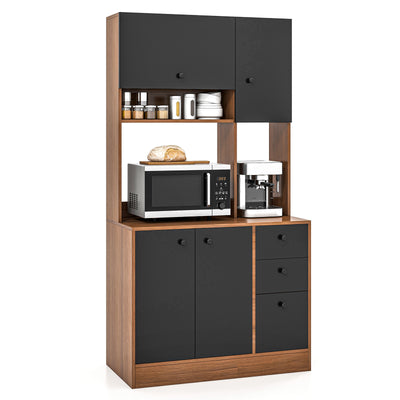 71 Inch Kitchen Pantry with 3 Storage Cabinet and 3 Deep Drawers-Walnut