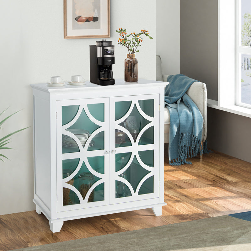 Kitchen Buffet Sideboard with Glass Doors and Adjustable Shelf-Green