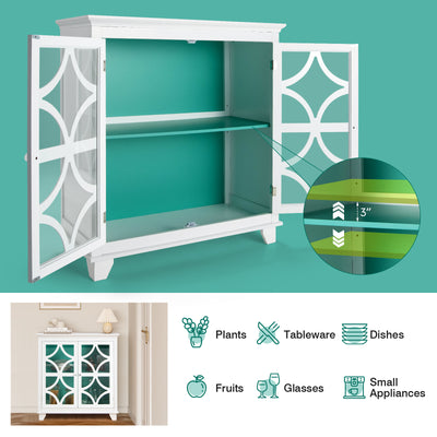 Kitchen Buffet Sideboard with Glass Doors and Adjustable Shelf-Green