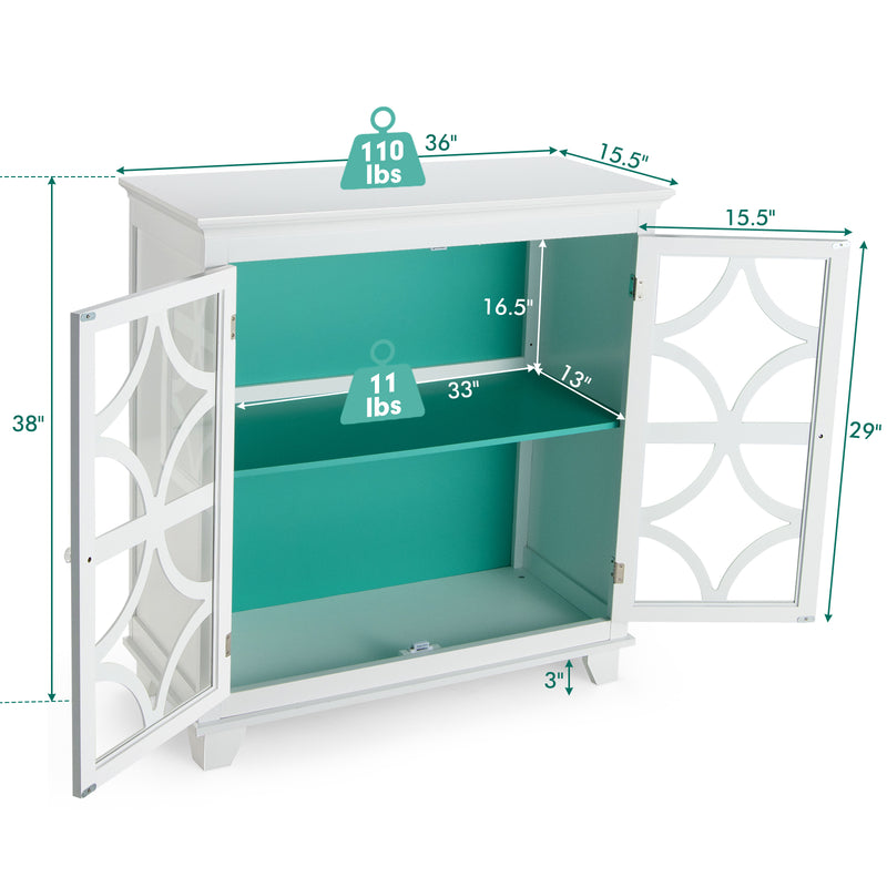 Kitchen Buffet Sideboard with Glass Doors and Adjustable Shelf-Green