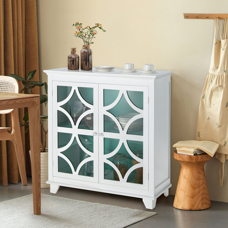 Kitchen Buffet Sideboard with Glass Doors and Adjustable Shelf-Green