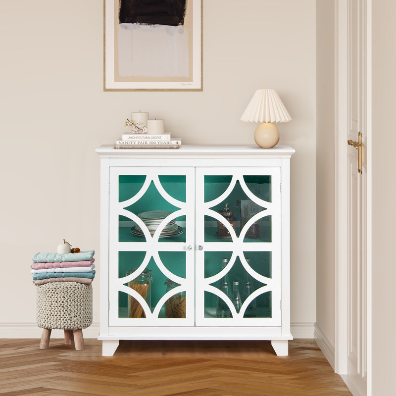 Kitchen Buffet Sideboard with Glass Doors and Adjustable Shelf-Green