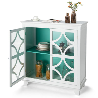 Kitchen Buffet Sideboard with Glass Doors and Adjustable Shelf-Green