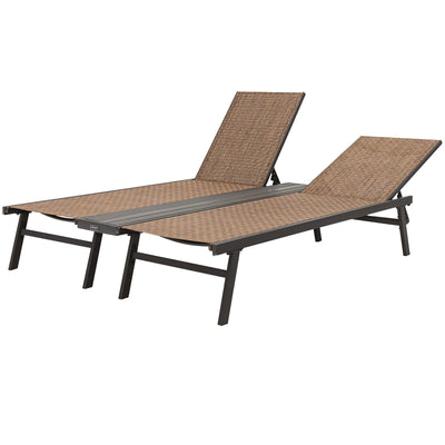 2-Person Patio Chaise Lounge with Middle Panel-Brown