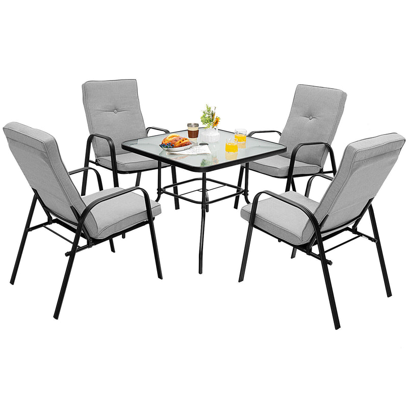 4 Patio Dining Stackable Chairs Set with High-Back Cushions