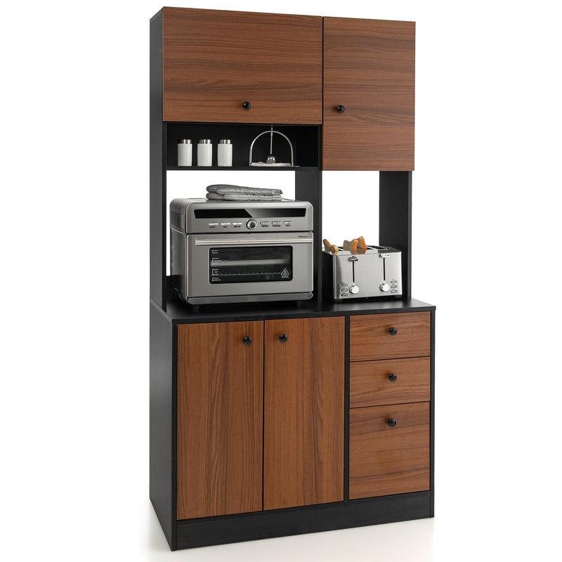 71 Inch Kitchen Pantry with 3 Storage Cabinet and 3 Deep Drawers-Black