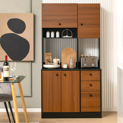 71 Inch Kitchen Pantry with 3 Storage Cabinet and 3 Deep Drawers-Black