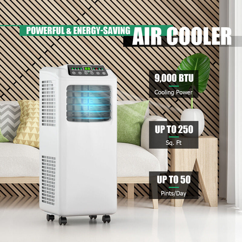 9000 BTU Portable Air Conditioner with Built-in Dehumidifier and Remote Control