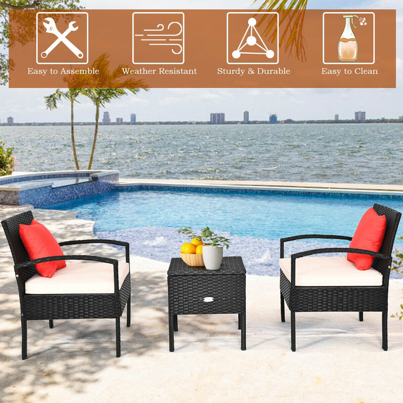 3 Piece PE Rattan Wicker Sofa Set with Washable and Removable Cushion for Patio