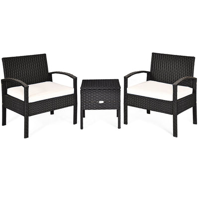 3 Piece PE Rattan Wicker Sofa Set with Washable and Removable Cushion for Patio