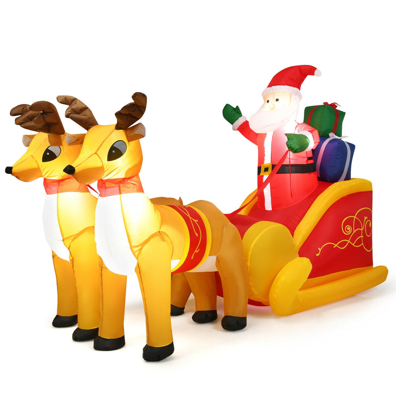 7.5 Feet Waterproof Outdoor Inflatable Santa with Double Deer and Sled