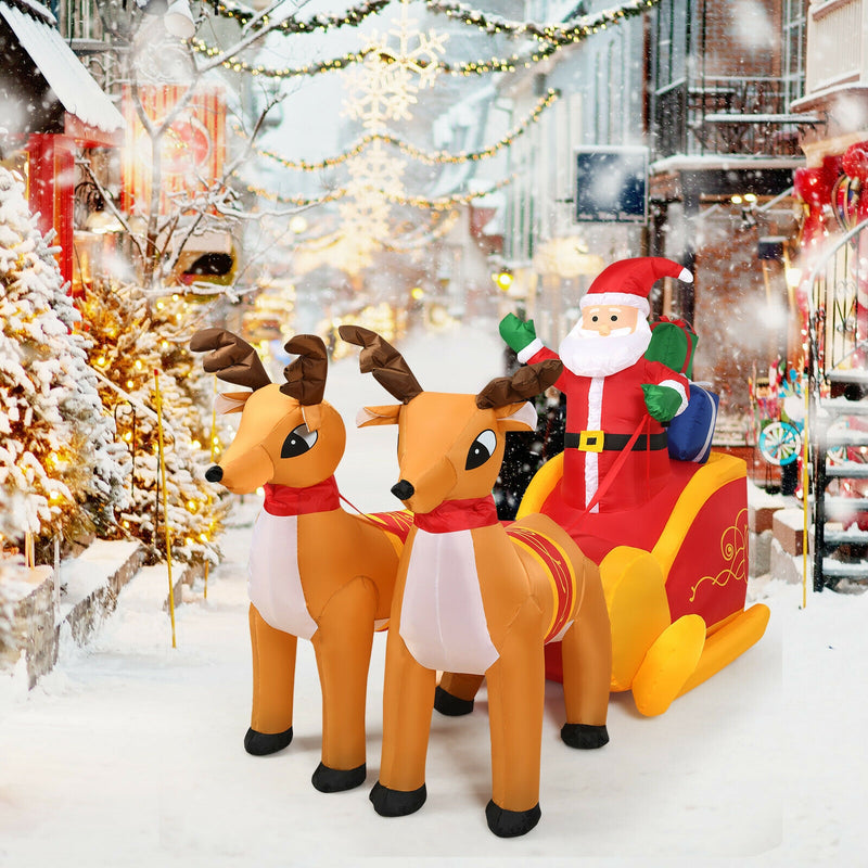 7.5 Feet Waterproof Outdoor Inflatable Santa with Double Deer and Sled