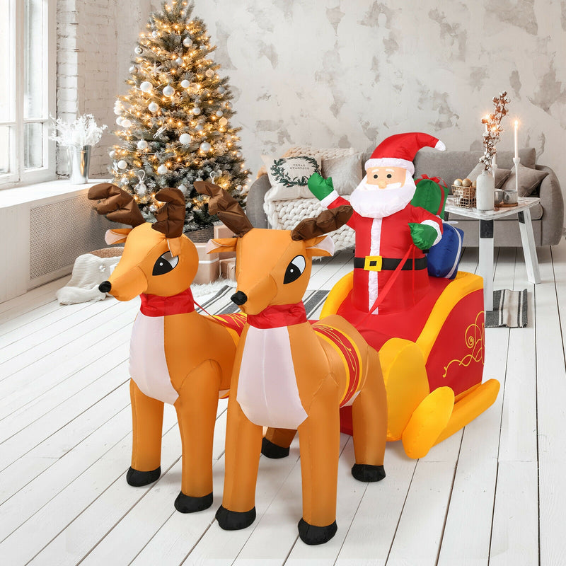 7.5 Feet Waterproof Outdoor Inflatable Santa with Double Deer and Sled