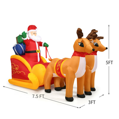 7.5 Feet Waterproof Outdoor Inflatable Santa with Double Deer and Sled