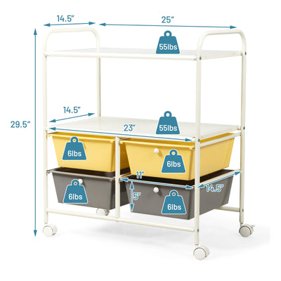 4 Drawers Shelves Rolling Storage Cart Rack-Yellow