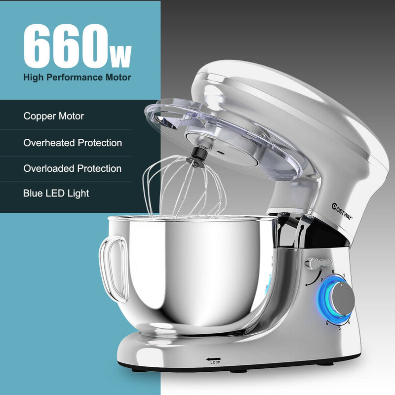 6.3 Quart Tilt-Head Food Stand Mixer 6 Speed 660W-Silver