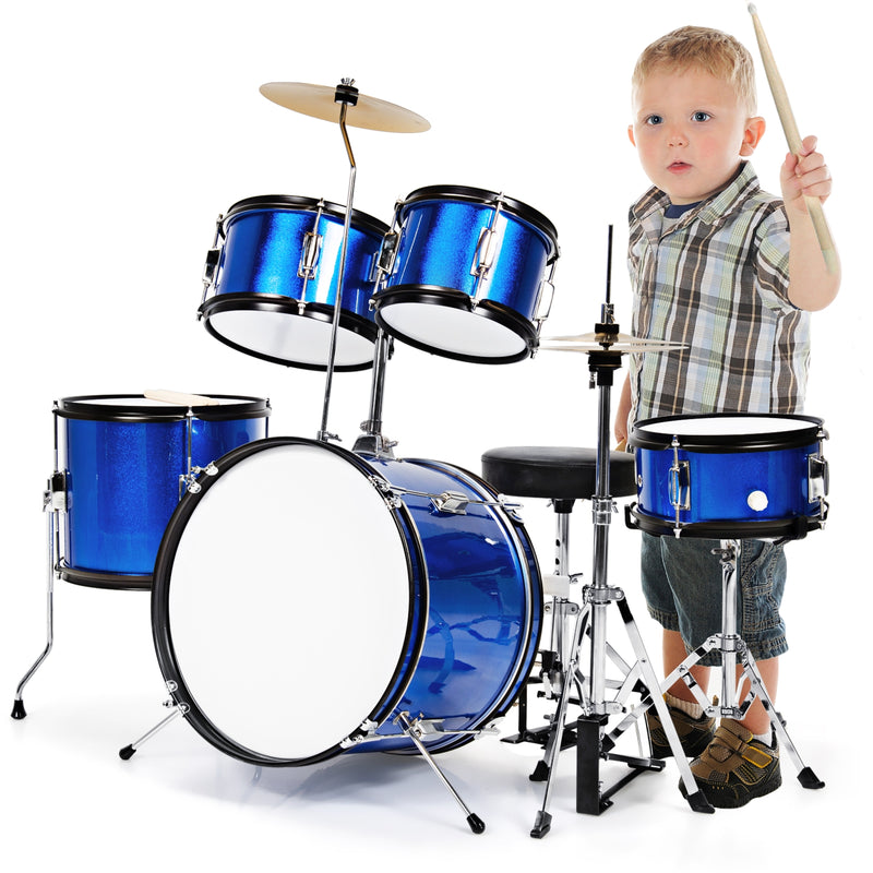 16 Inch 5 Pieces Complete Kids Junior Drum Set Children Beginner Kit-Blue