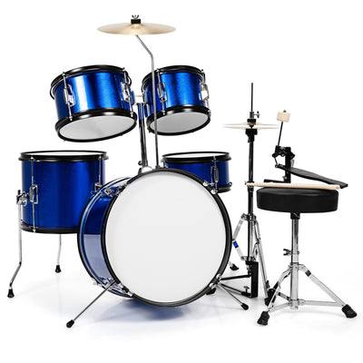 16 Inch 5 Pieces Complete Kids Junior Drum Set Children Beginner Kit-Blue