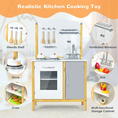 Kids Play Kitchen Set Toddler Pretend Cooking Set with Cabinet and Accessories