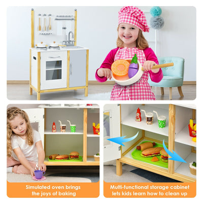 Kids Play Kitchen Set Toddler Pretend Cooking Set with Cabinet and Accessories