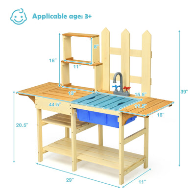 Kid's Outdoor Wooden Pretend Cook Kitchen Playset Toy