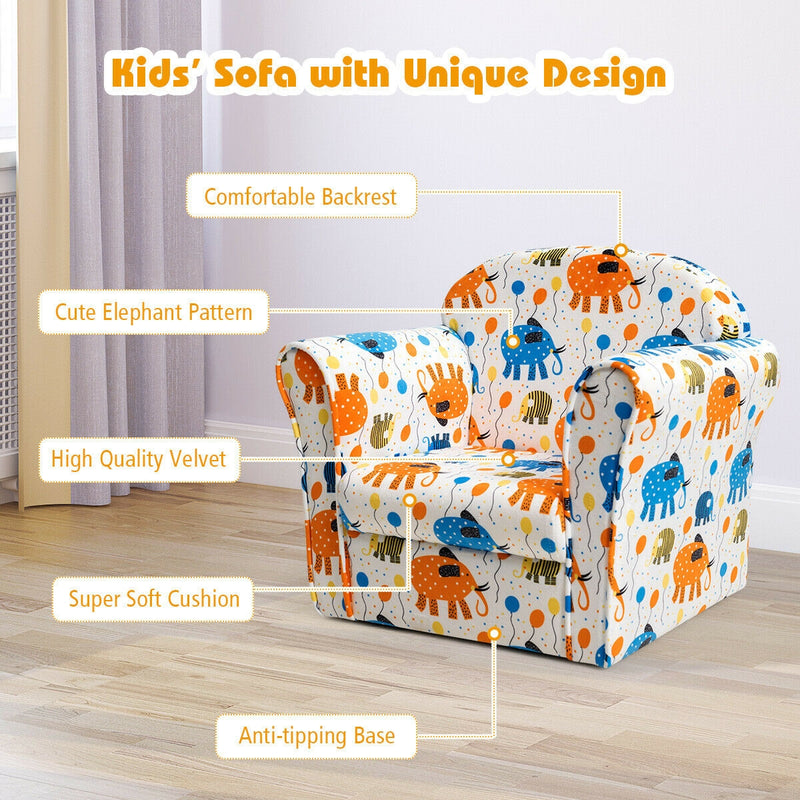 Kids Elephant Upholstered Sofa with Armrest