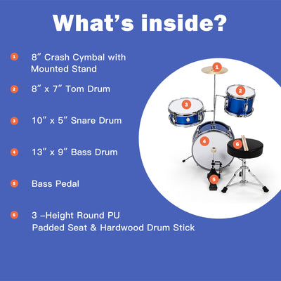 5 Pieces Junior Drum Set with 5 Drums-Blue