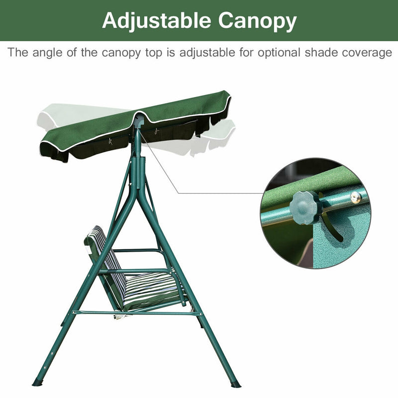 Loveseat Cushioned Patio Steel Frame Swing Glider -Green